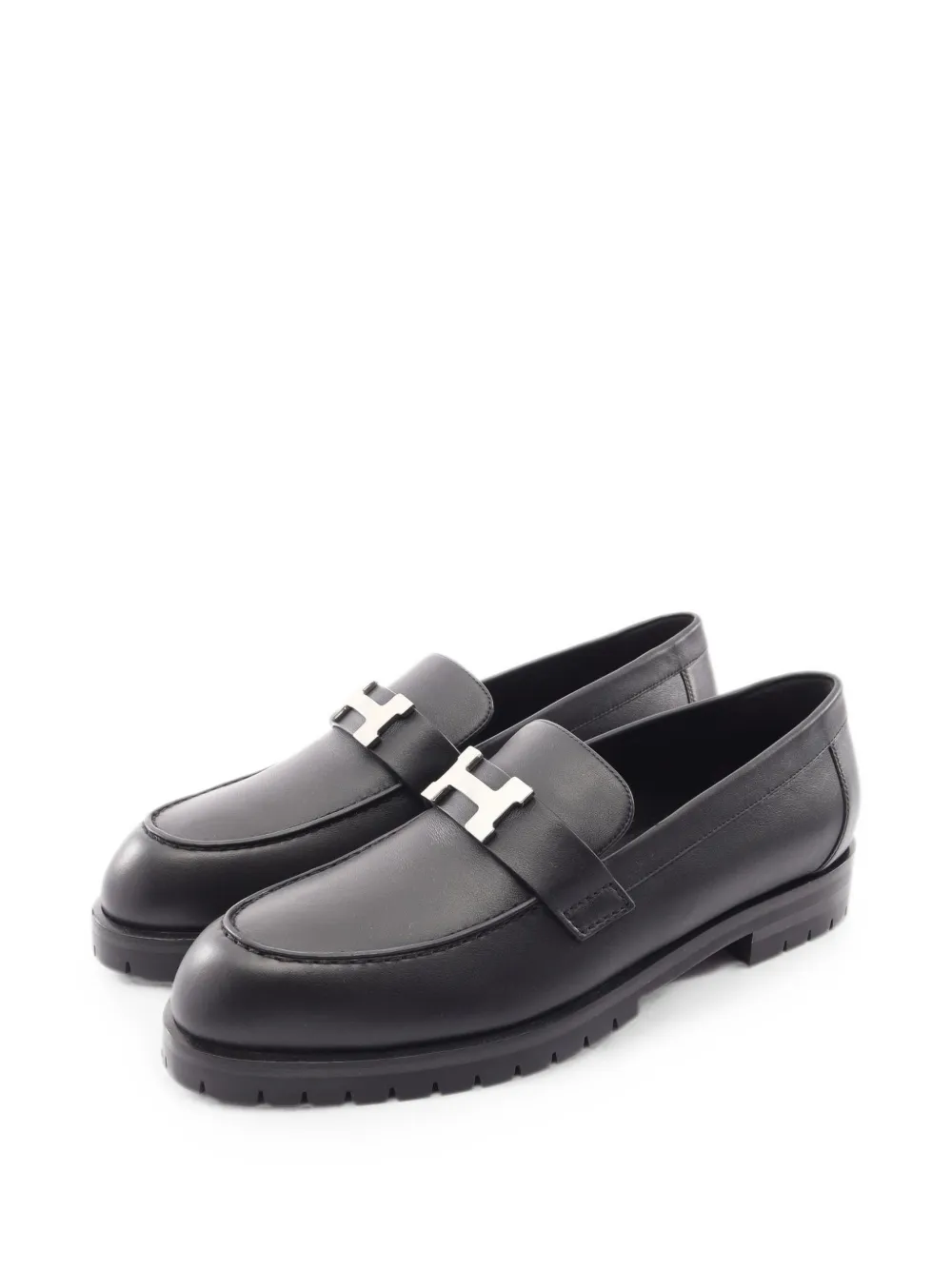 Hermès Pre-Owned 2020s Faubourg-H plaque loafers - Black