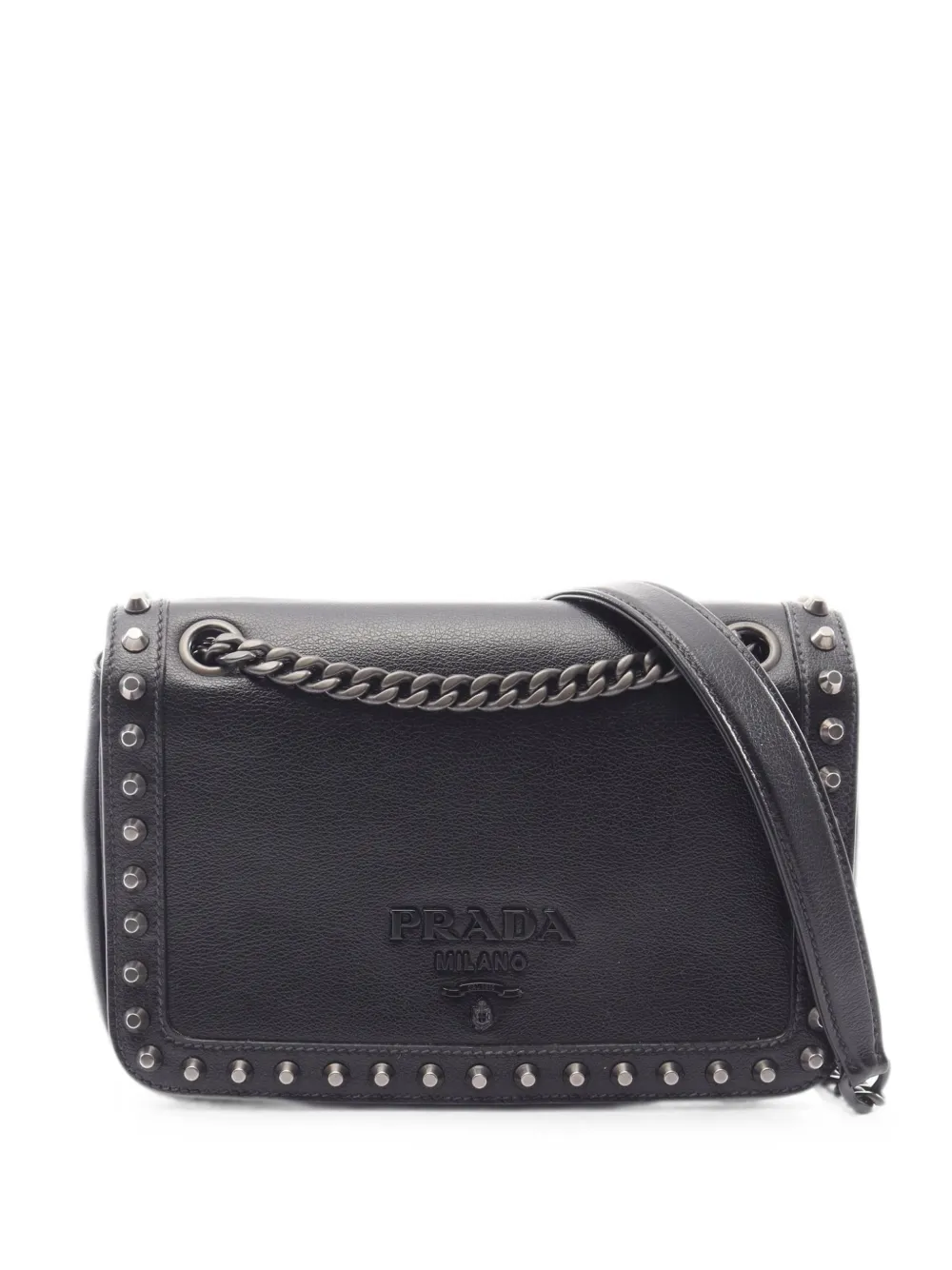 Prada Pre-Owned 2010s Glace' Calf studded shoulder bag - Schwarz