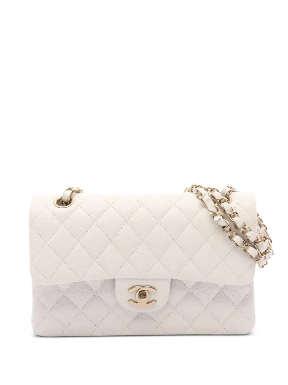 CHANEL Pre-Owned 2021 Double Flap Matelassé leather shoulder bag - Bianco