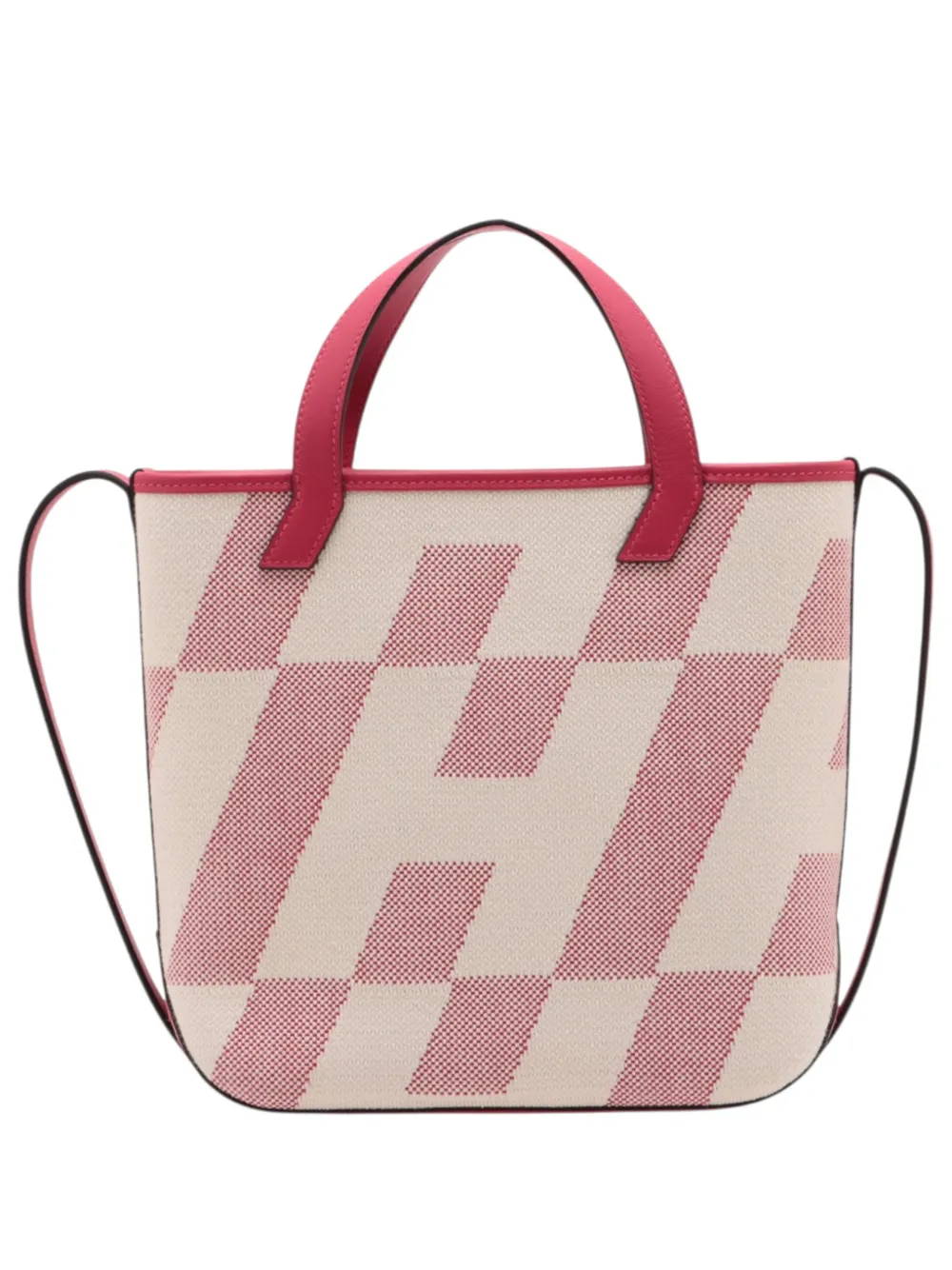 Pre-owned Hermes 2022 Toile And Swift Cabas H En Biais 27 Satchel In Pink