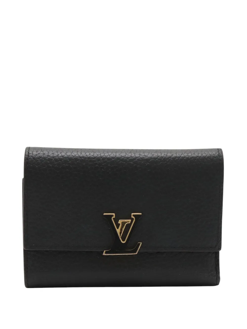 Pre-owned Louis Vuitton 2021-2026 Taurillon Capucines Compact Wallet Small Wallets In Black