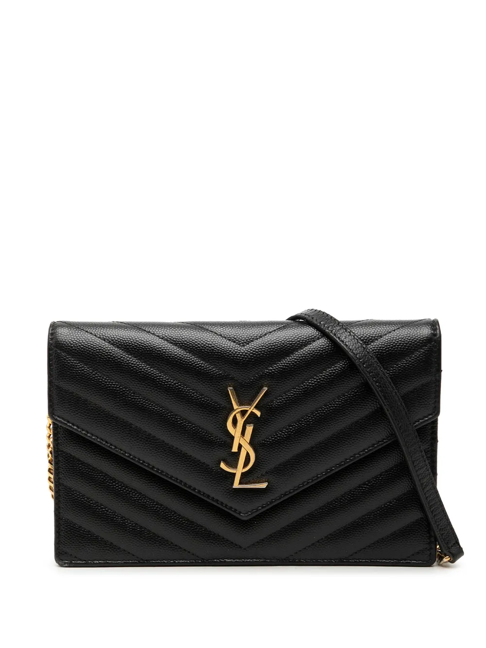 Saint Laurent Pre-Owned 2017 Grain De Poudre Chevron Cassandre Envelope Chain Wallet crossbody bag - Black