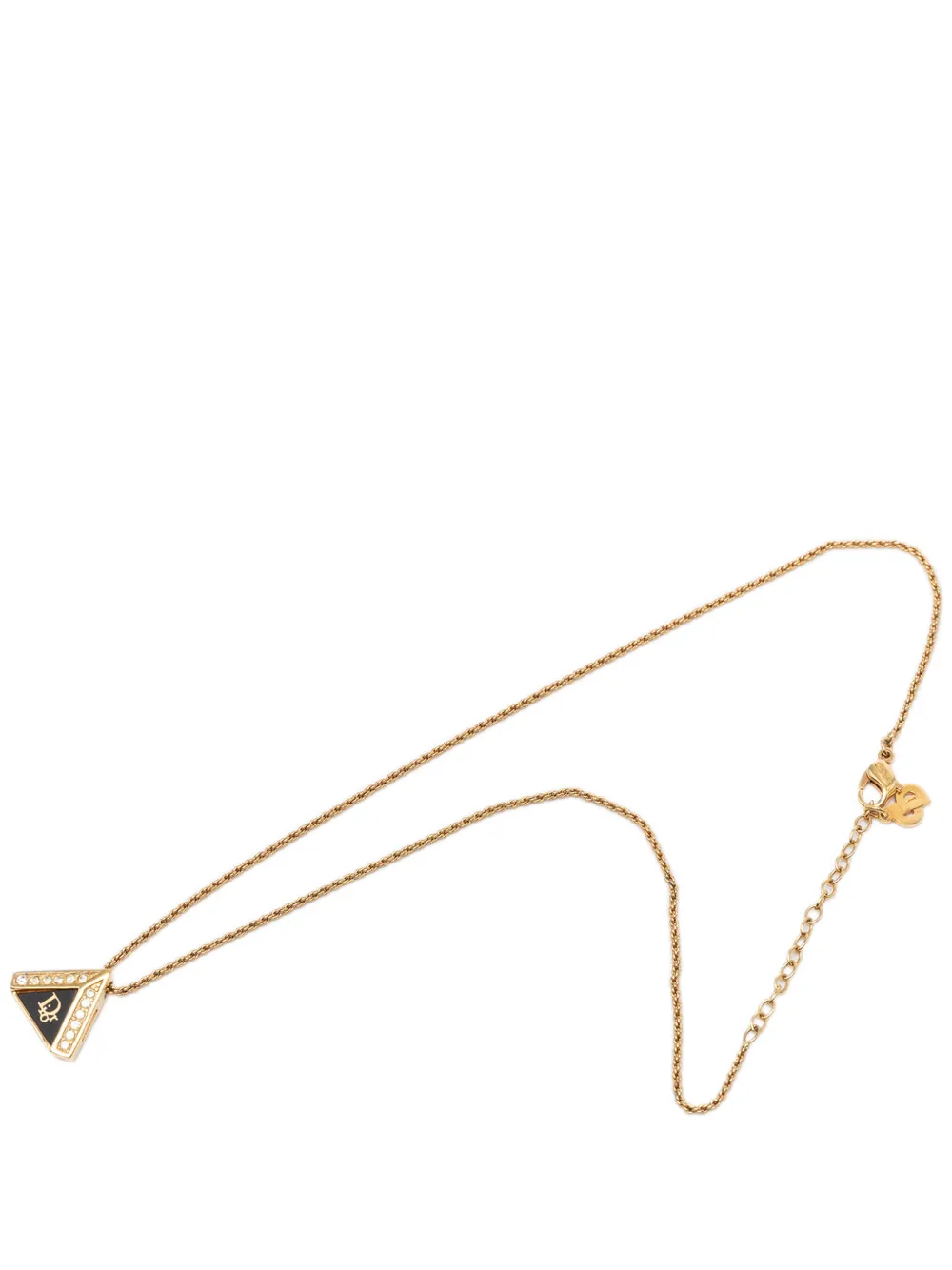 Pre-owned Dior 20th Century Gold Plated Enamel Strass Triangle Logo Necklace Costume Necklace In 黑色