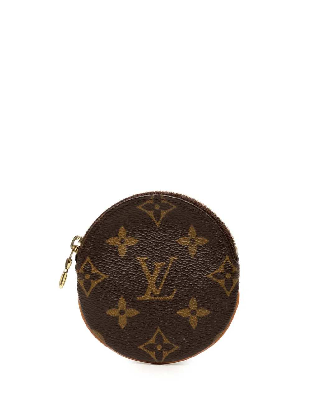 Pre-owned Louis Vuitton 2004 Monogram Porte Monnaie Round Coin Pouch In Brown