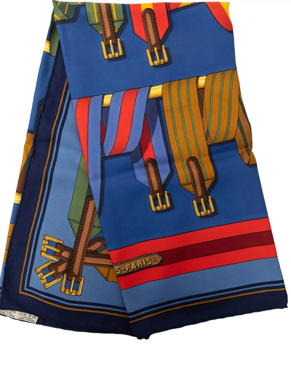 Pre-owned Hermes 2000-2026 Les Sangles Silk Scarf 90 Scarves In Blue