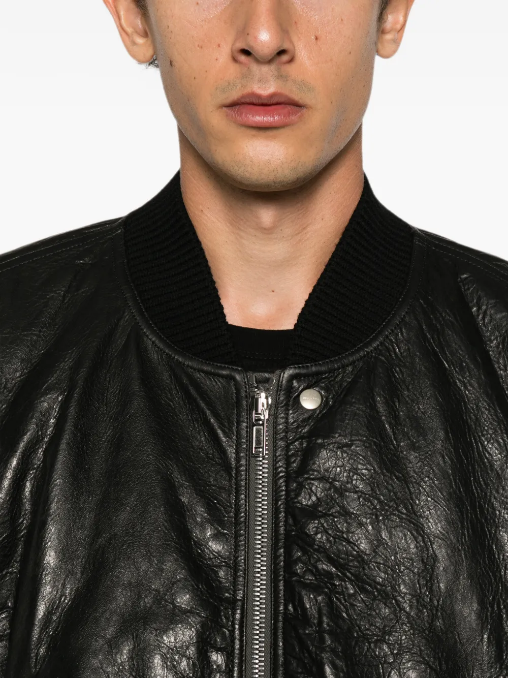 Rick Owens Leren bomberjack met gekreukt effect Zwart