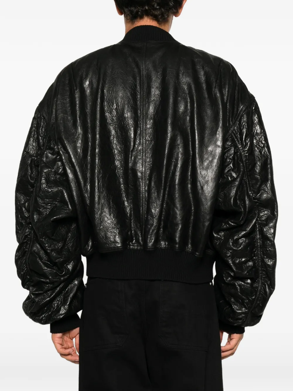 Rick Owens Leren bomberjack met gekreukt effect Zwart