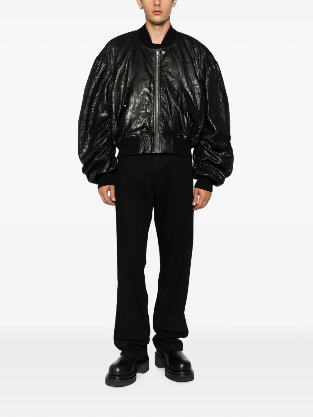 Rick Owens Leren bomberjack met gekreukt effect Zwart
