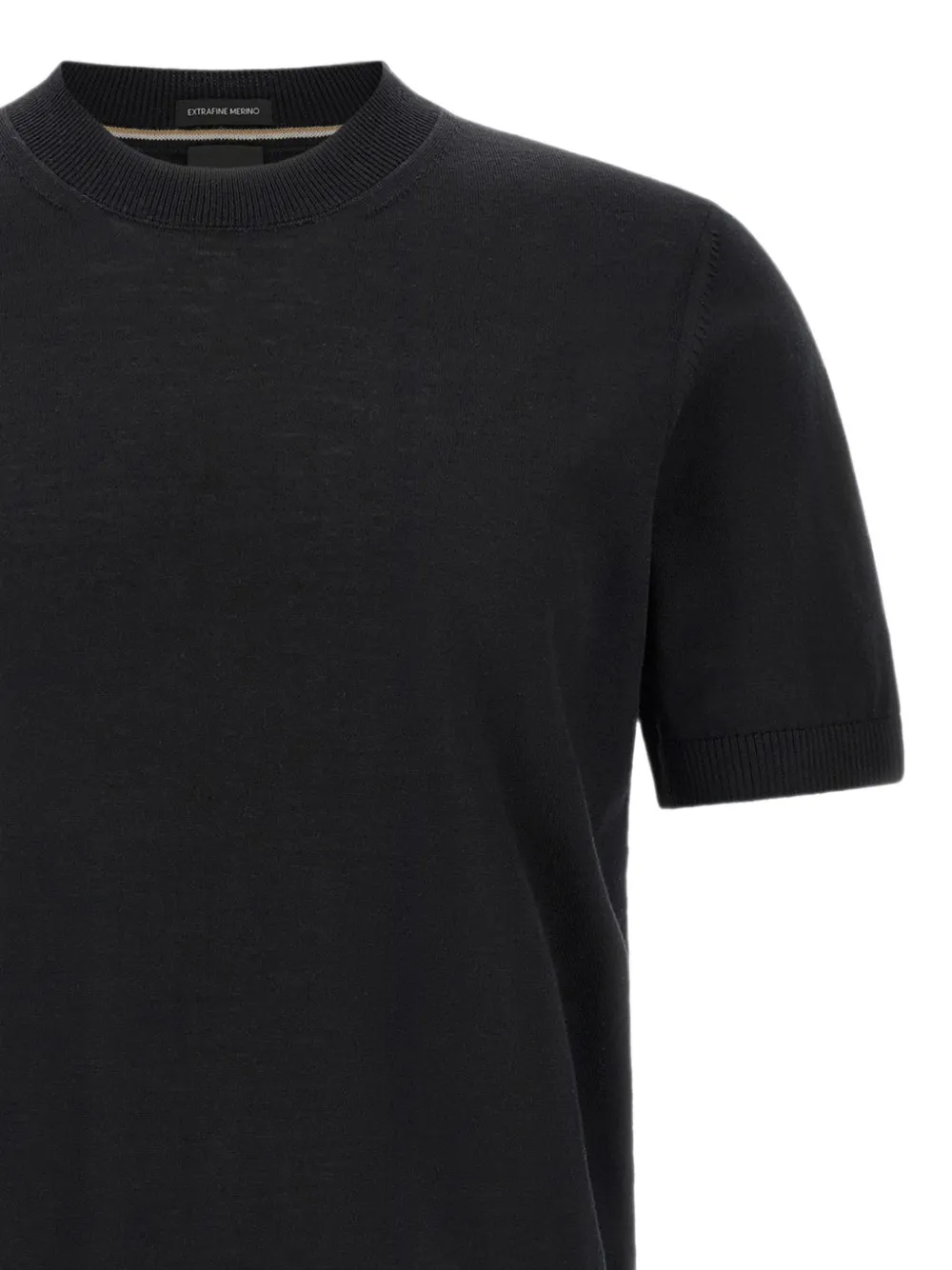 BOSS Gebreid T-shirt van merinowol met korte mouwen Zwart
