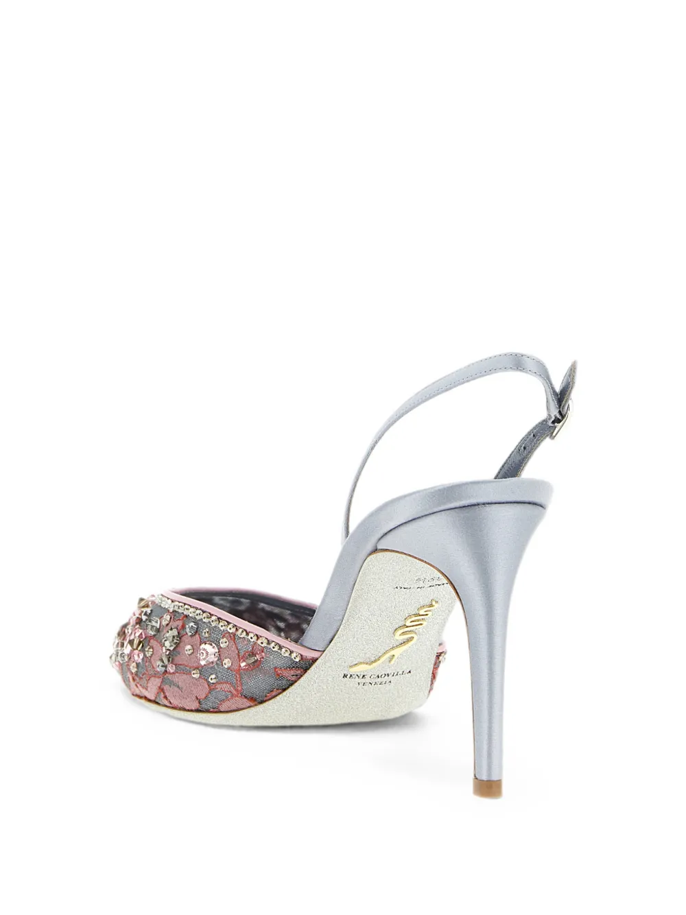 René Caovilla Cinderella crystal-embellished slingback pumps Roze