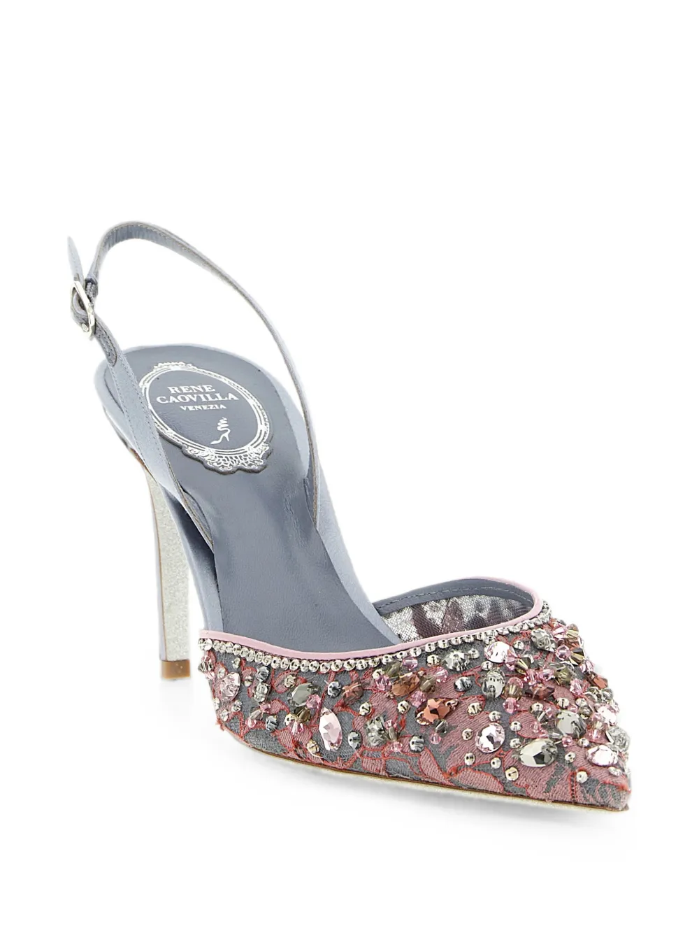René Caovilla Cinderella crystal-embellished slingback pumps Roze