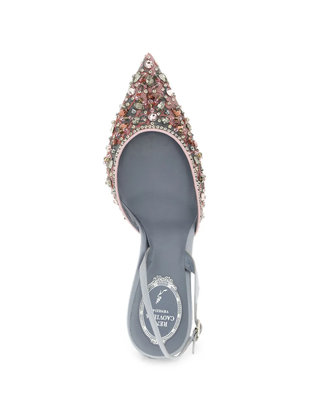 René Caovilla Cinderella crystal-embellished slingback pumps Roze