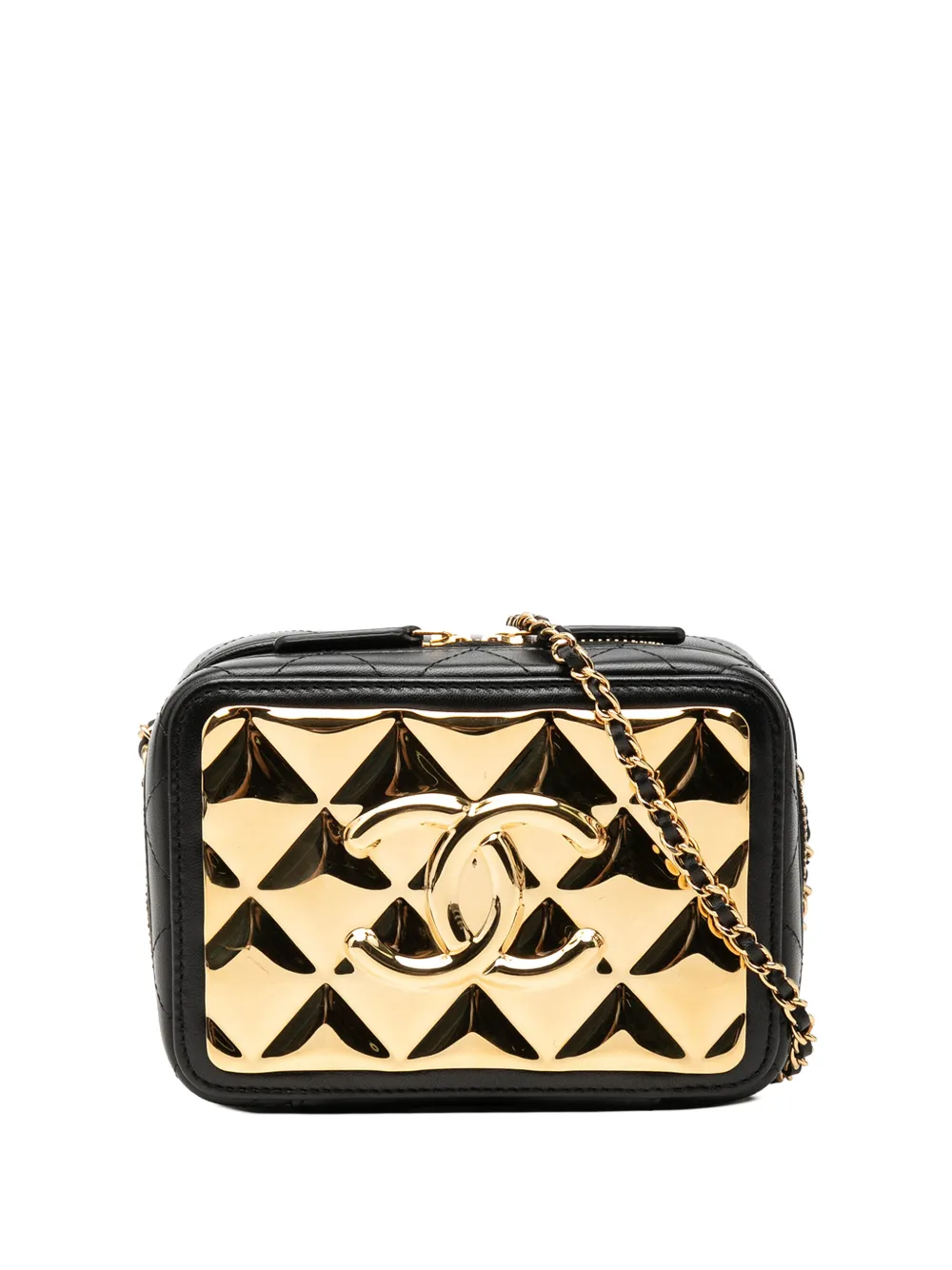 CHANEL Pre-Owned 2021 Mini CC Quilted Lambskin and Golden Plate Vanity crossbody bag - Nero
