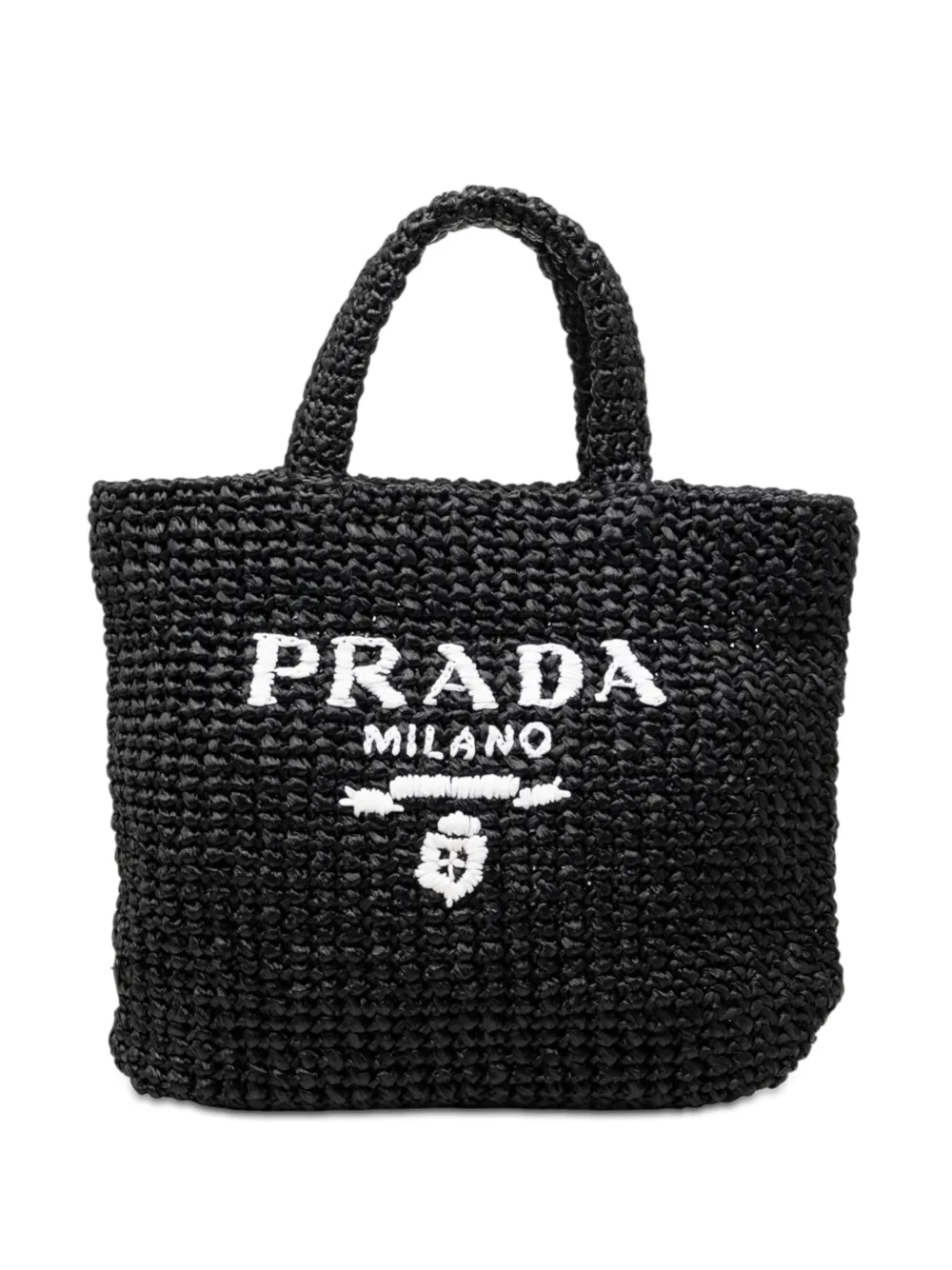 Prada Pre-Owned 2013-2026 Small Raffia Effect Crochet Embroidered Logo tote bag - Schwarz