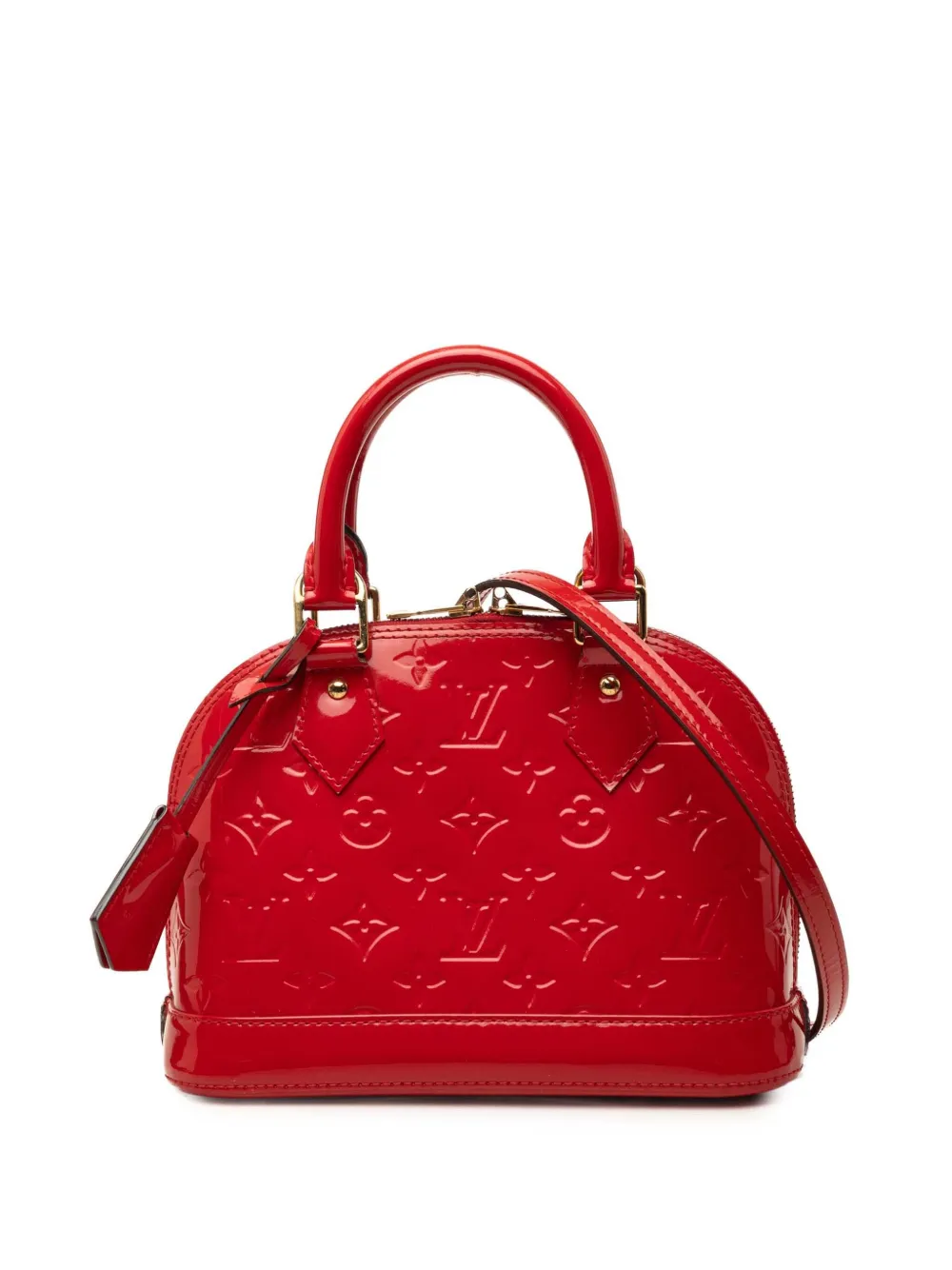Pre-owned Louis Vuitton 2014 Monogram Vernis Alma Bb Satchel In Red