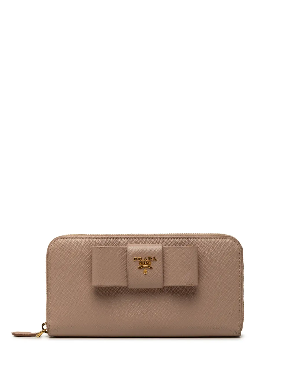 Pre-owned Prada 2013-2026 Saffiano Fiocco Bow Wallet Long Wallets In Brown