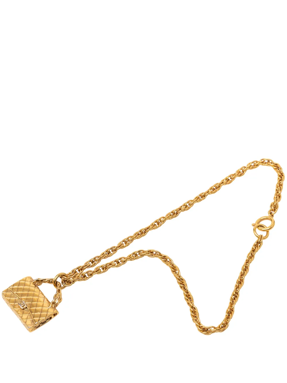 Pre-owned Chanel 1995 Cc Gold Plated Classic Flap Bag Pendant Necklace Costume Necklace