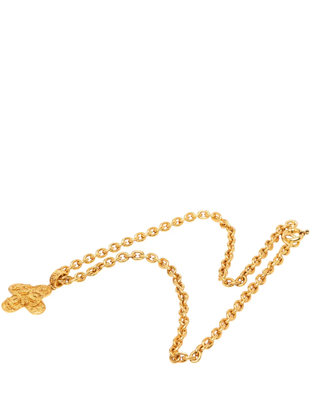 Pre-owned Chanel 1994 Triple Cc Gold Plated Cross Pendant Necklace Costume Necklace