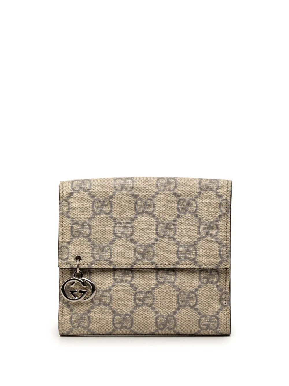 Pre-owned Gucci 2000-2015 Gg Supreme Interlocking G Pierce French Flap Wallet Small Wallets In Neutrals