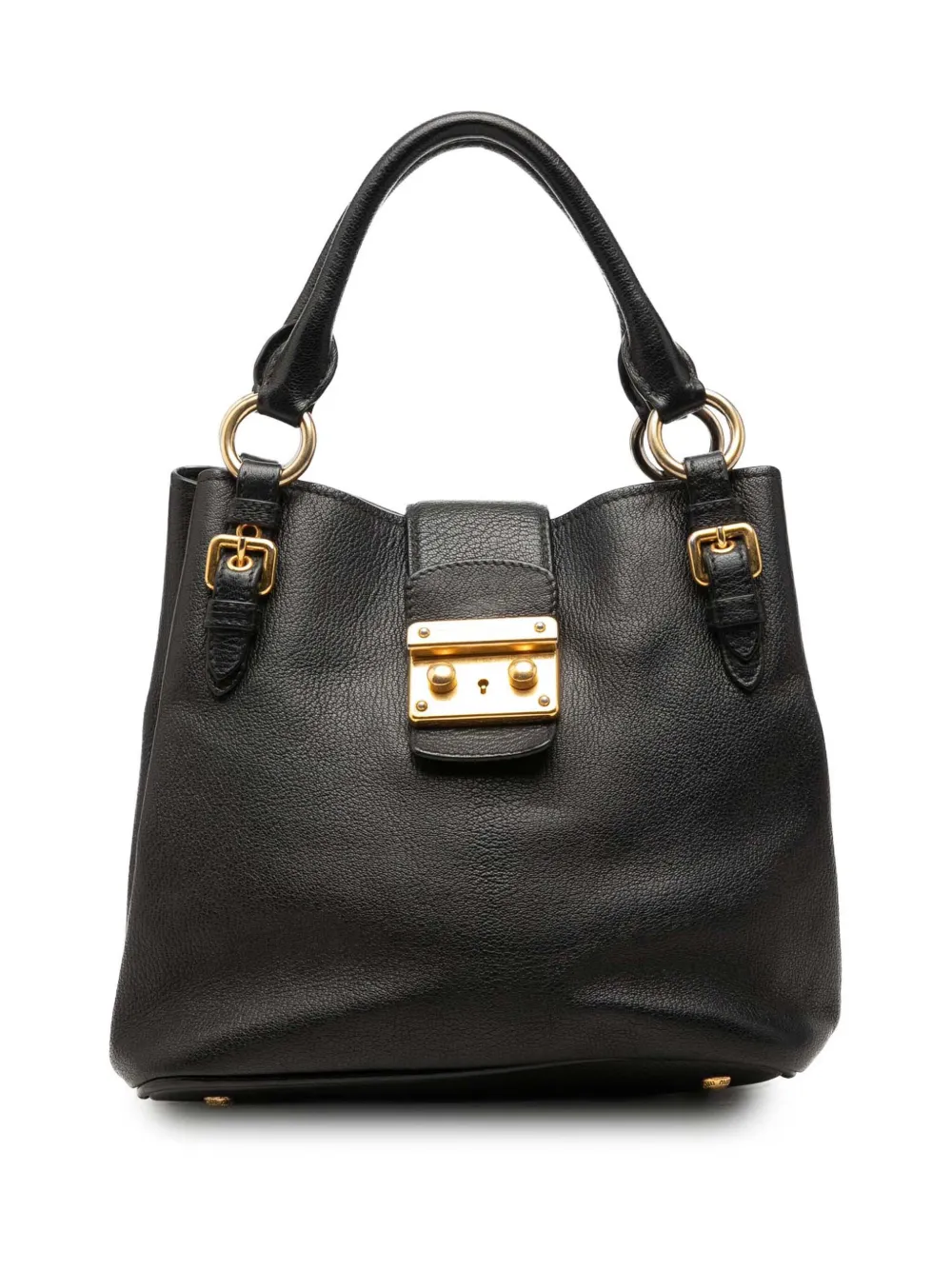 Pre-owned Miu Miu 2010-2026 Goatskin Madras Satchel In Black