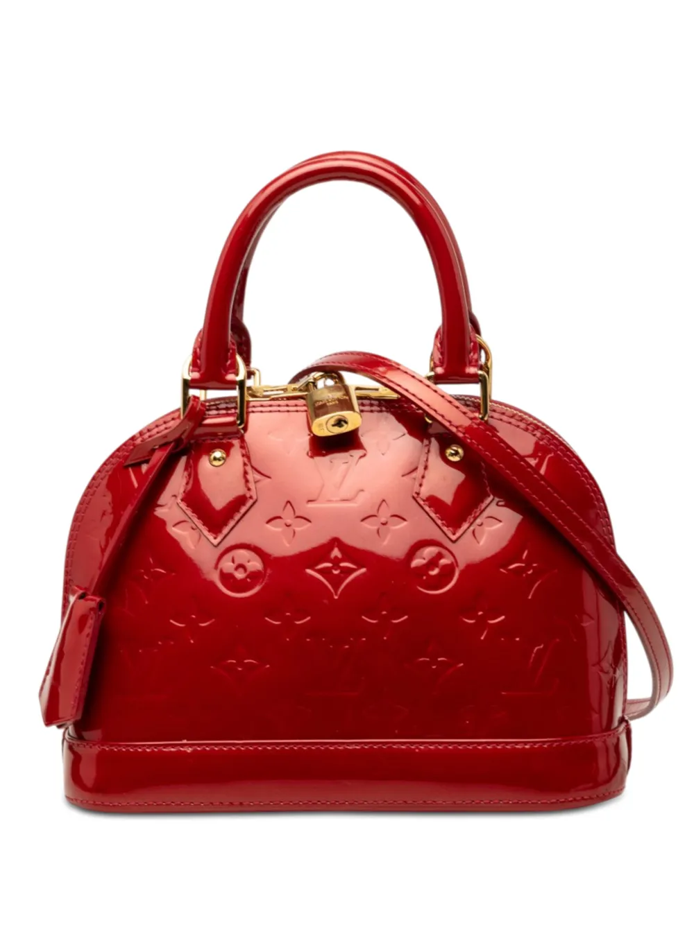 Pre-owned Louis Vuitton 2012 Monogram Vernis Alma Bb Satchel In Red