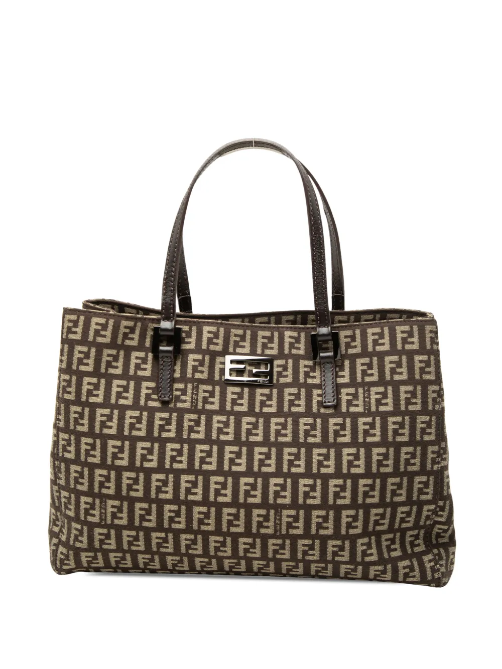 Pre-owned Fendi 2000-2010 Small Zucchino Canvas Tote Bag In Brown