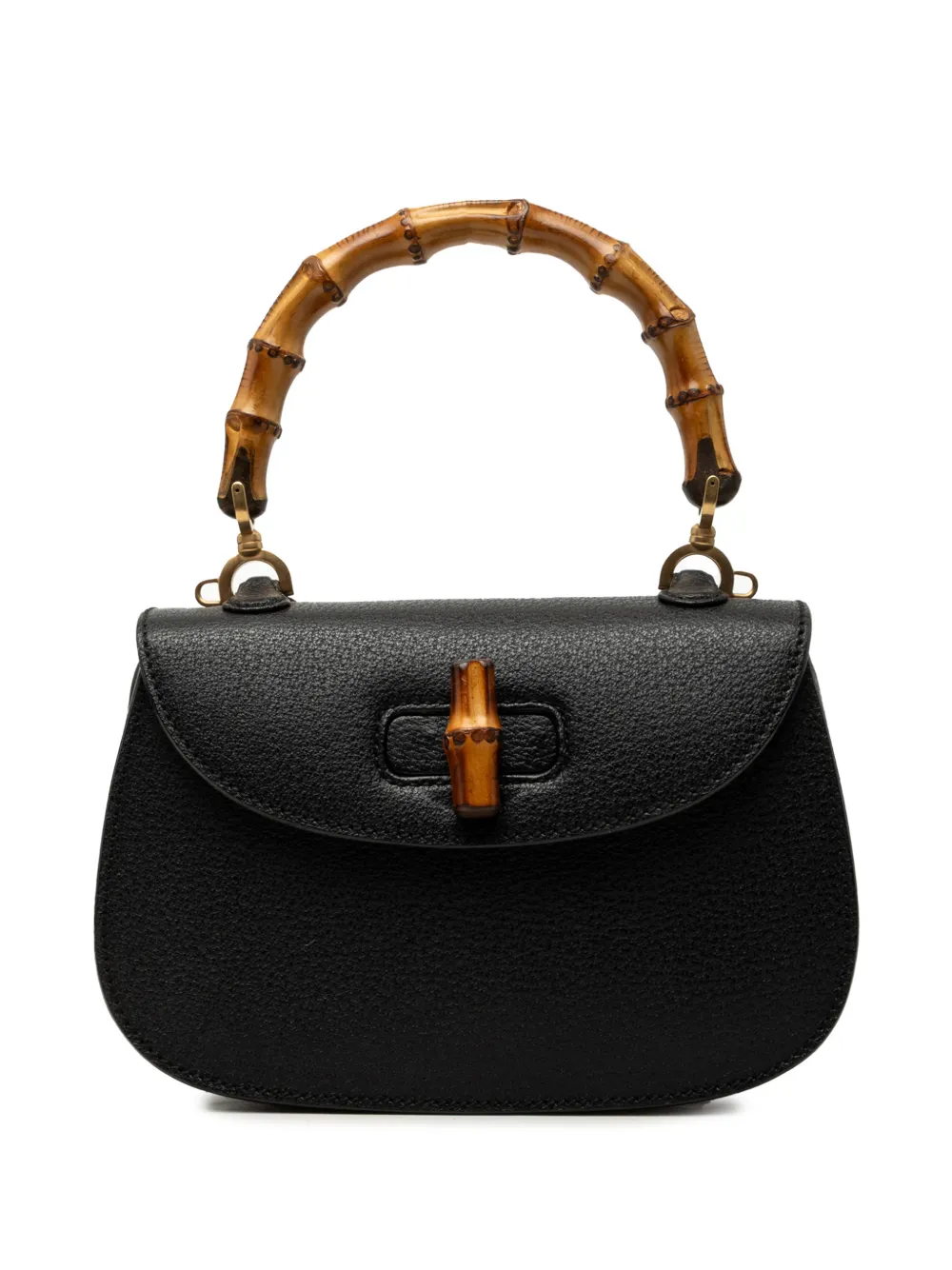 Pre-owned Gucci 20th Century Small Grained Calfskin Bamboo Night Satchel In Black