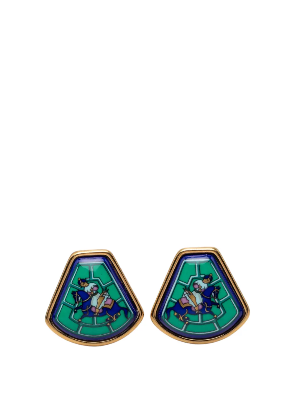 Hermès Pre-Owned 2000-2026 Enamel Jockey Cloisonne Clip On Earrings costume earrings - Green