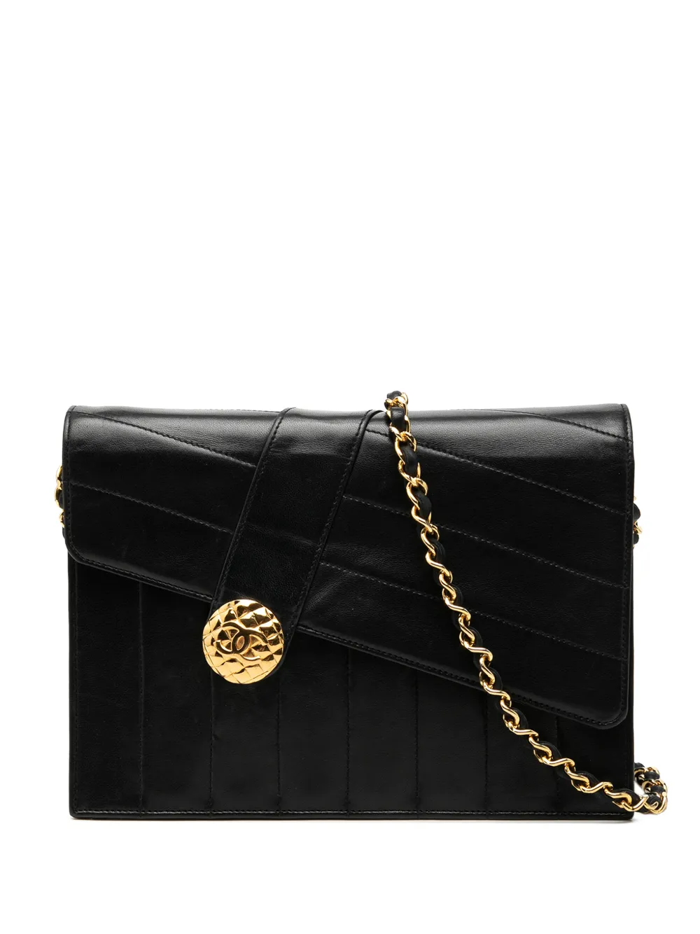 CHANEL Pre-Owned 1989-1991 CC Vertical and Diagonal Quilted Calfskin Envelope Flap shoulder bag - Nero