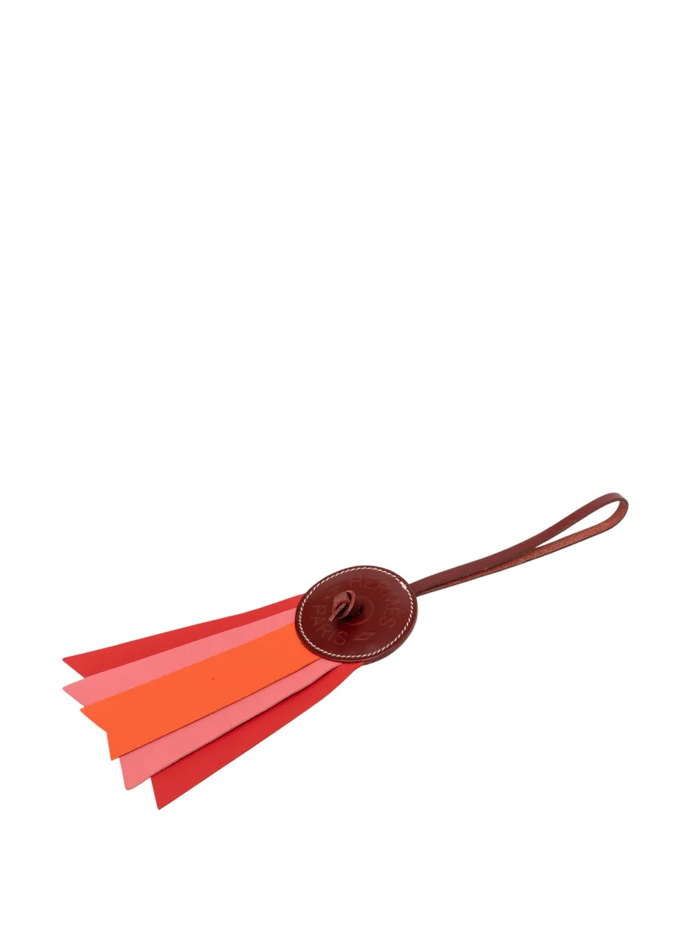 Pre-owned Hermes 2000-2026 Hunter Cowhide And Milo Lambskin Paddock Flot Ribbon Bag Charm Key Chain In Red