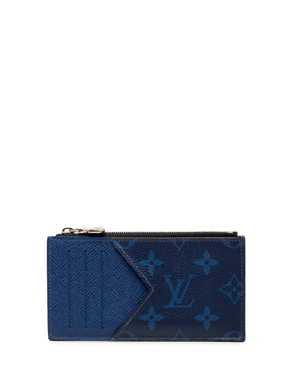 Pre-owned Louis Vuitton 2000 Monogram Taigarama Coin Card Holder In Blue