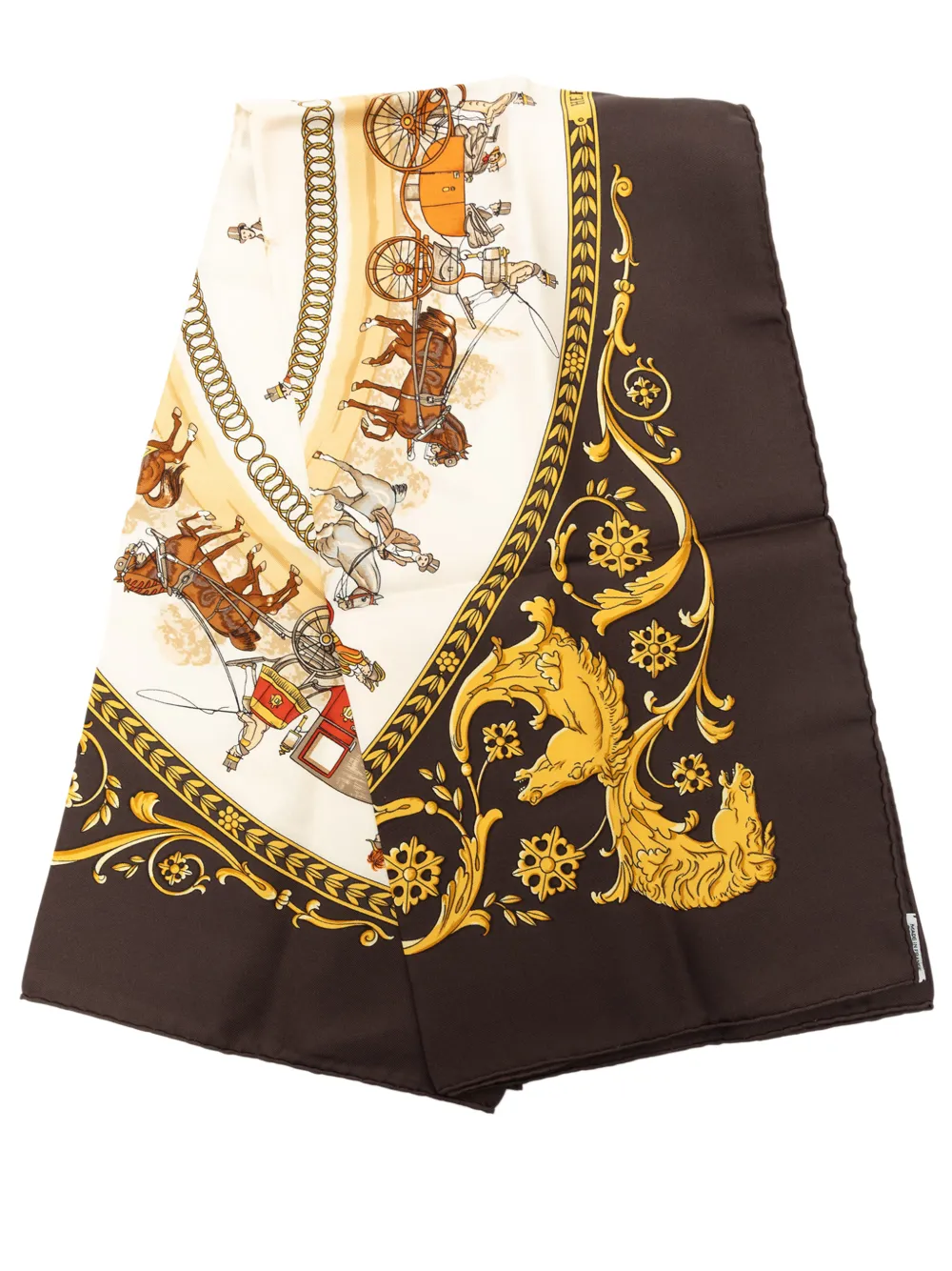 Pre-owned Hermes 2000-2026 La Promenade De Longchamps Silk Scarf 90 Scarves In Brown
