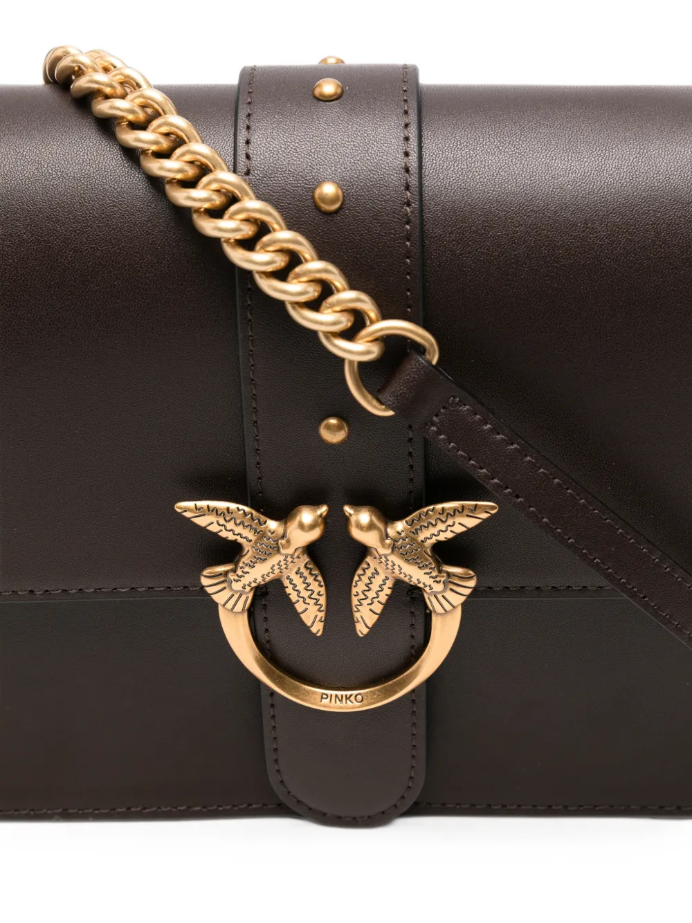 PINKO Love Birds leren crossbodytas Bruin