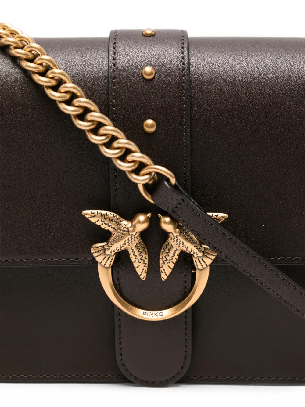 PINKO Love Birds leren crossbodytas Bruin