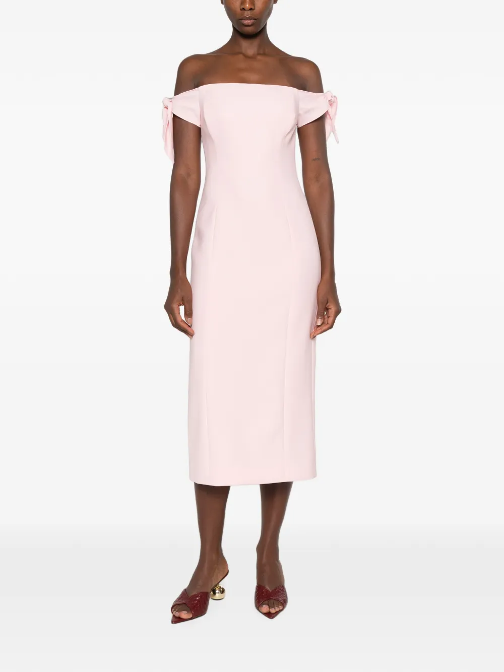 Carolina Herrera off-shoulder bow-detail midi dress Roze
