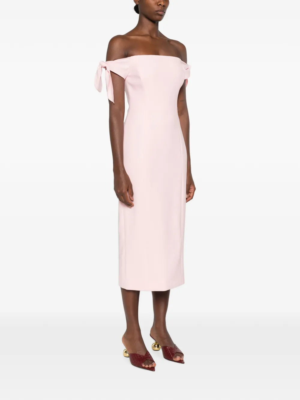 Carolina Herrera off-shoulder bow-detail midi dress Roze