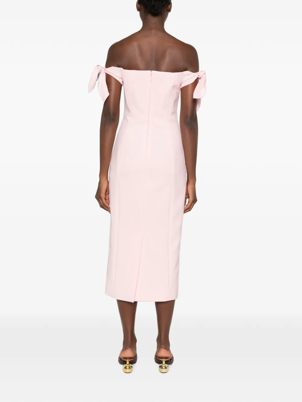 Carolina Herrera off-shoulder bow-detail midi dress Roze