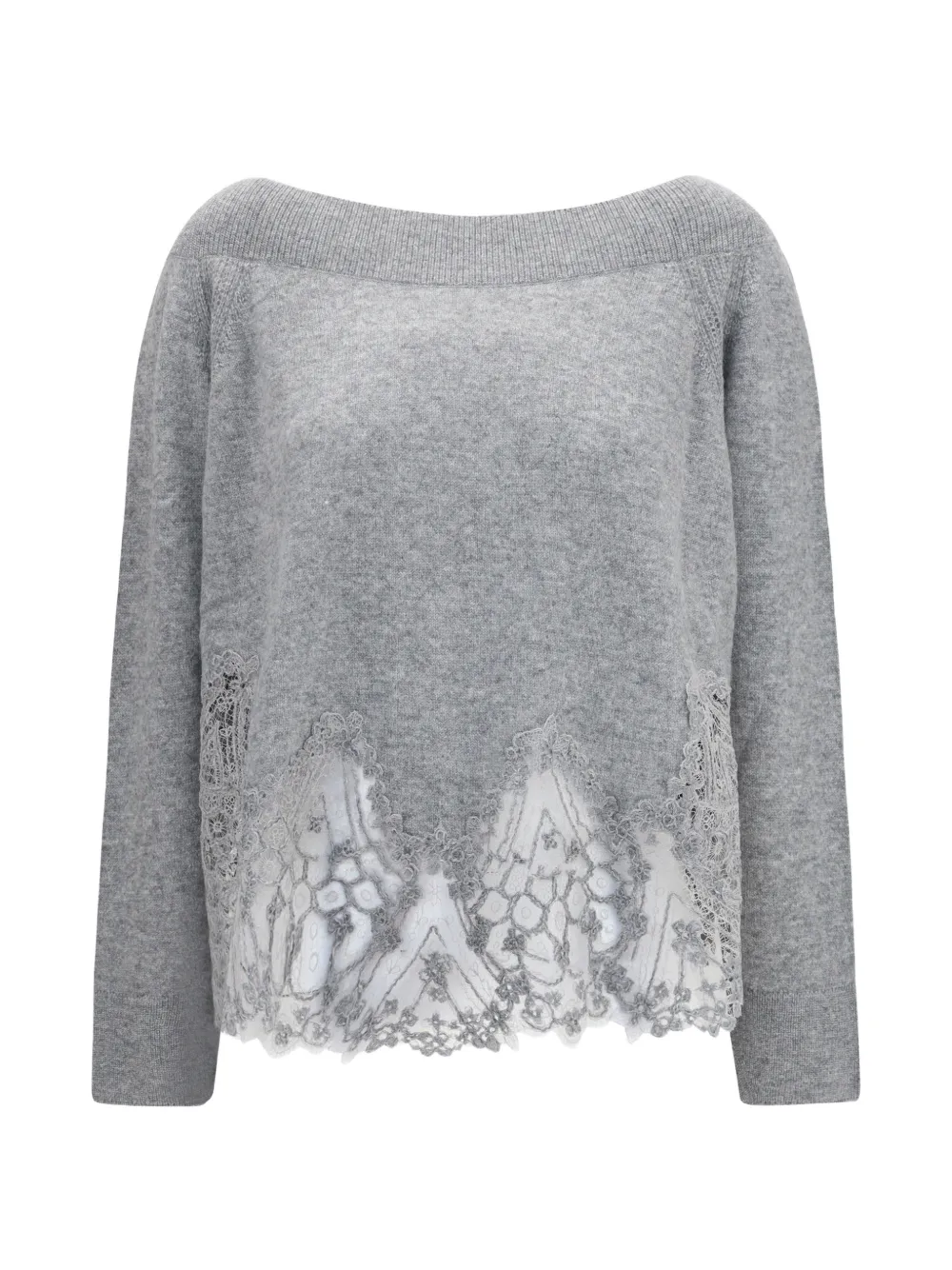Ermanno Scervino lace-trim boat-neck sweater - Grigio