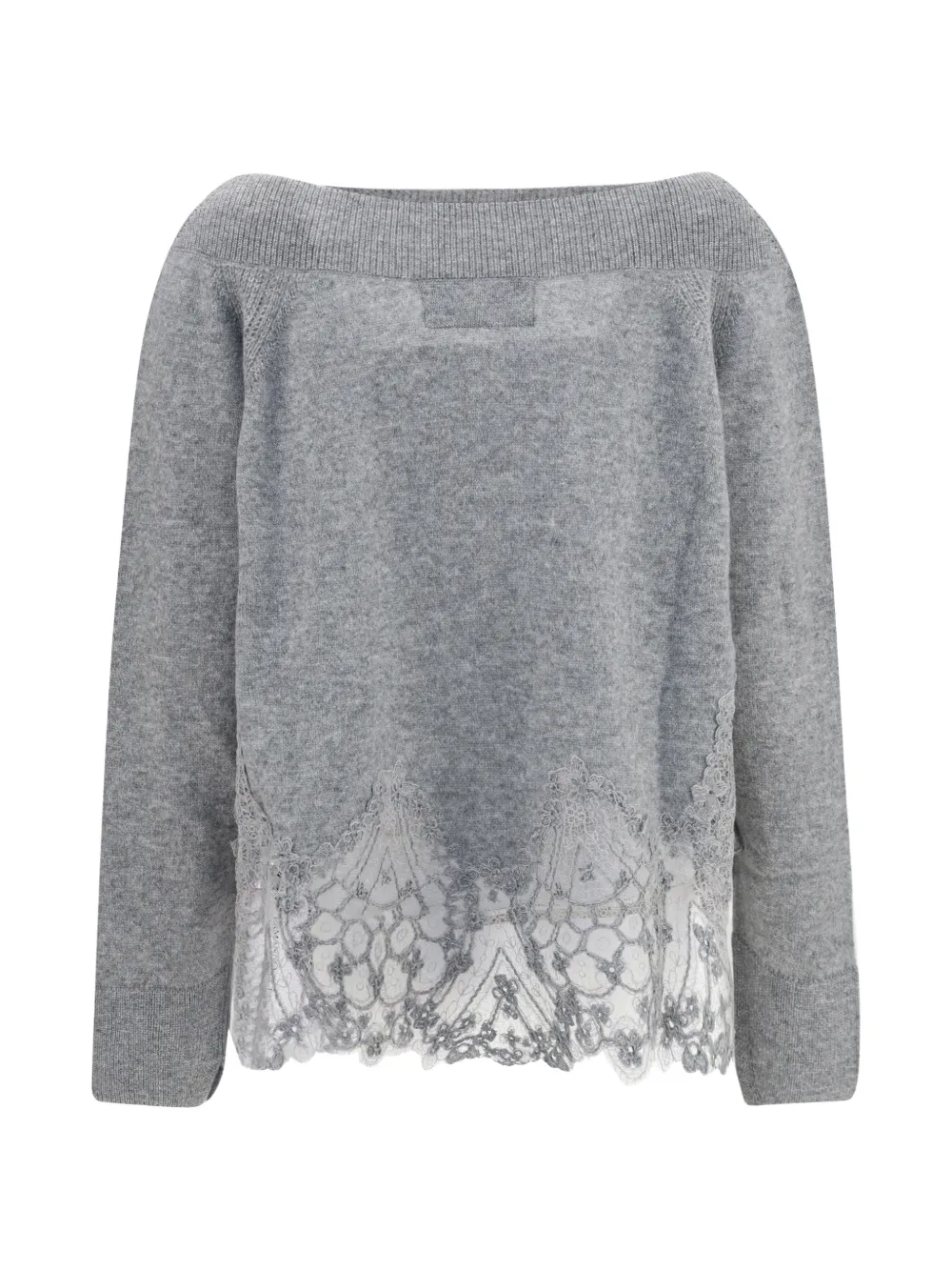Ermanno Scervino lace-trim boat-neck sweater Grijs