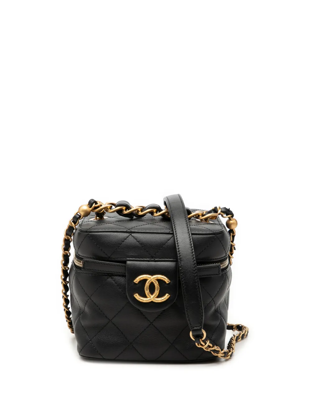 CHANEL Pre-Owned 2021-2026 Small Quilted Calfskin Chain Bar Vanity Case with Chain crossbody bag - Nero