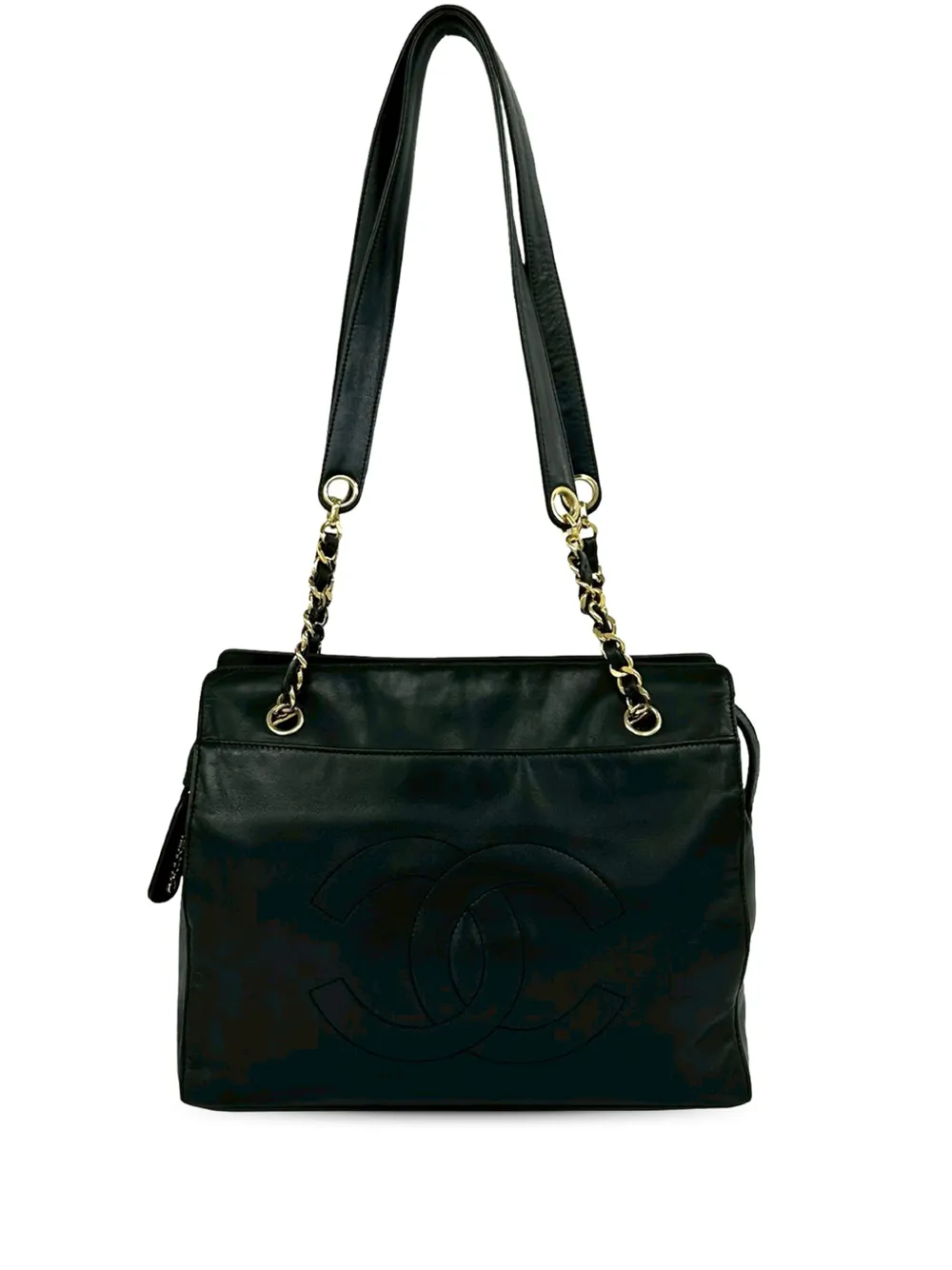 Pre-owned Chanel 1994-1996 Cc Lambskin Tote Bag In Black
