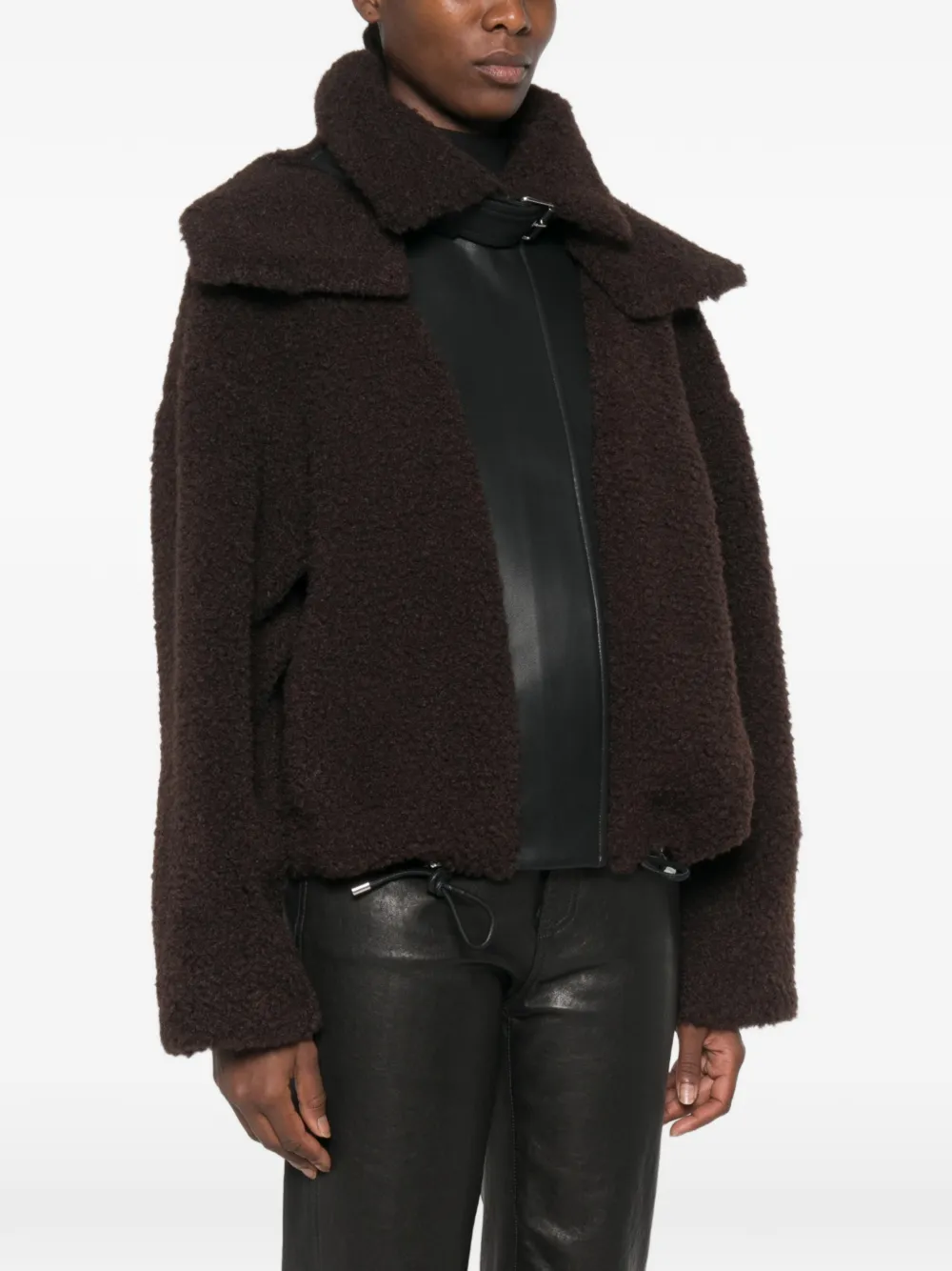 Sportmax Jas met teddy-effect en gespdetail Bruin