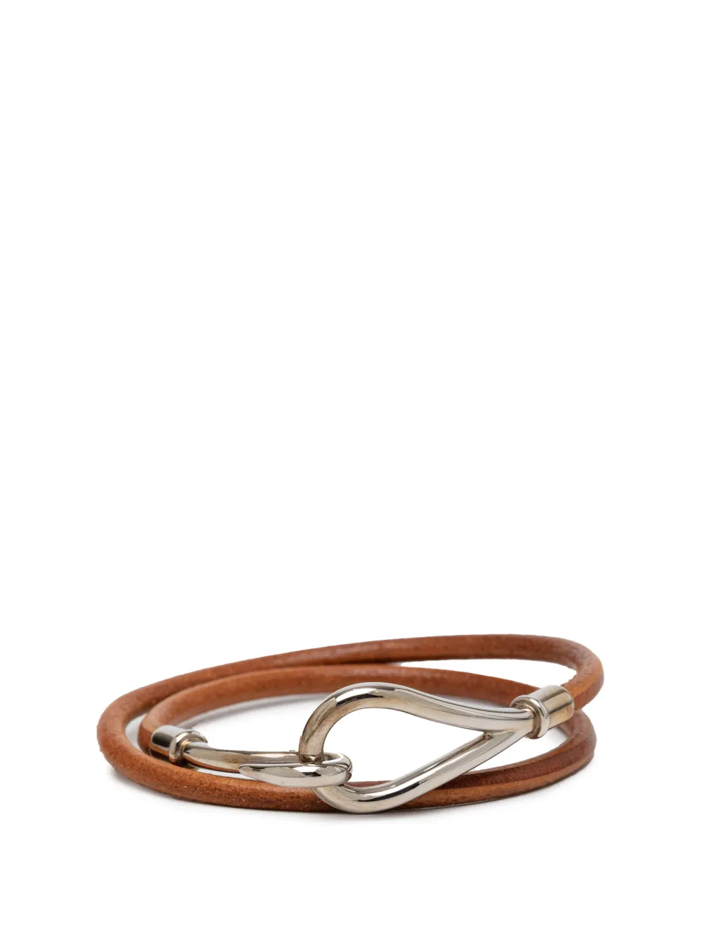 Hermès Pre-Owned 2000-2026 Leather and Palladium Plated Jumbo Hook Double Tour Bracelet costume bracelet - Braun