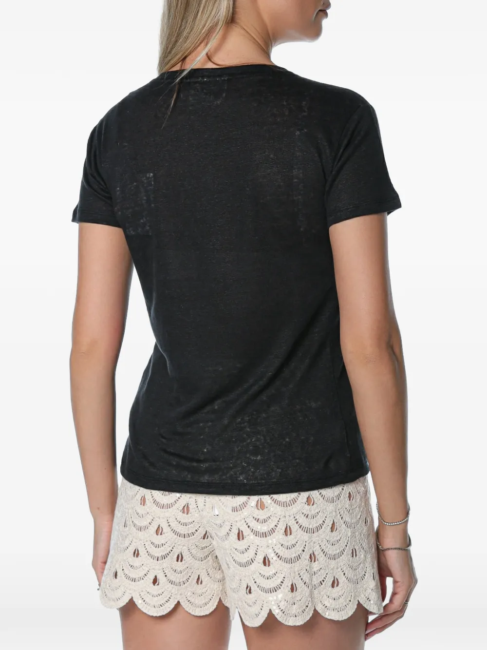 MC2 Saint Barth Eloise T-shirt van zwart linnen met geborduurd logo