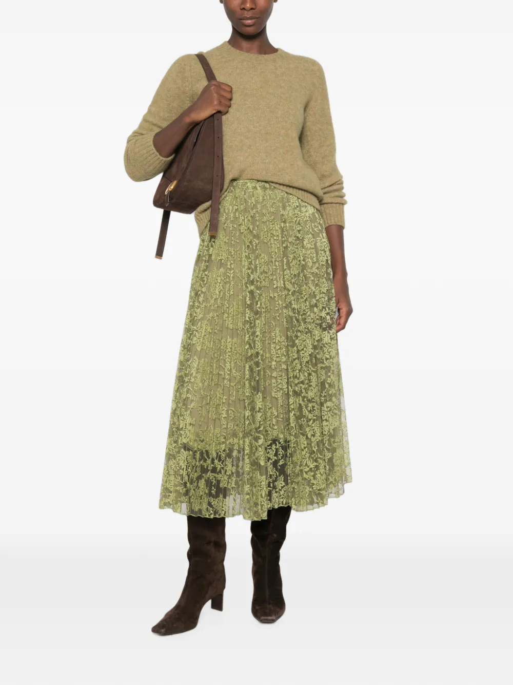 Ermanno Scervino Midi-plooirok met bloemenkant Groen