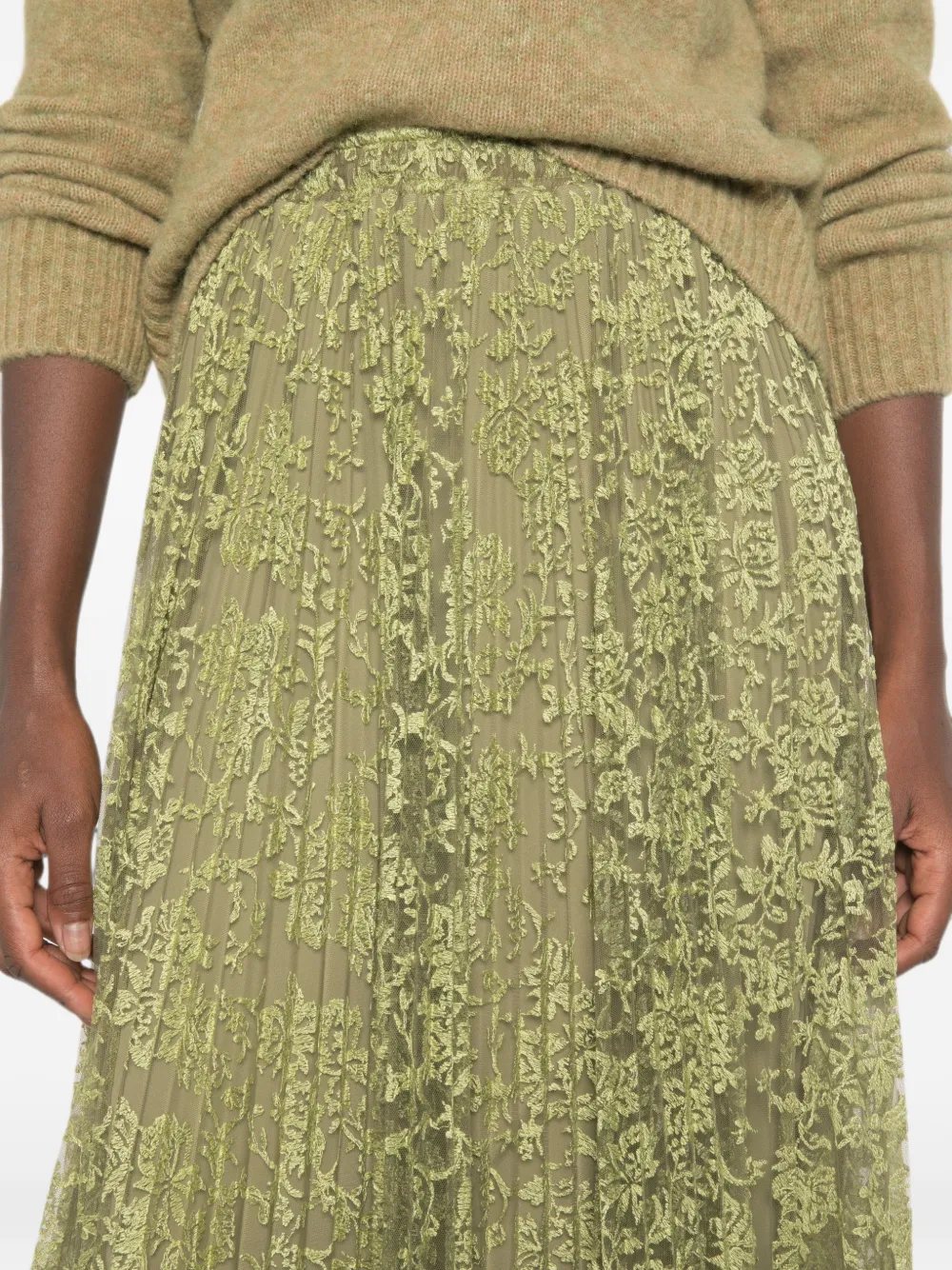 Ermanno Scervino Midi-plooirok met bloemenkant Groen