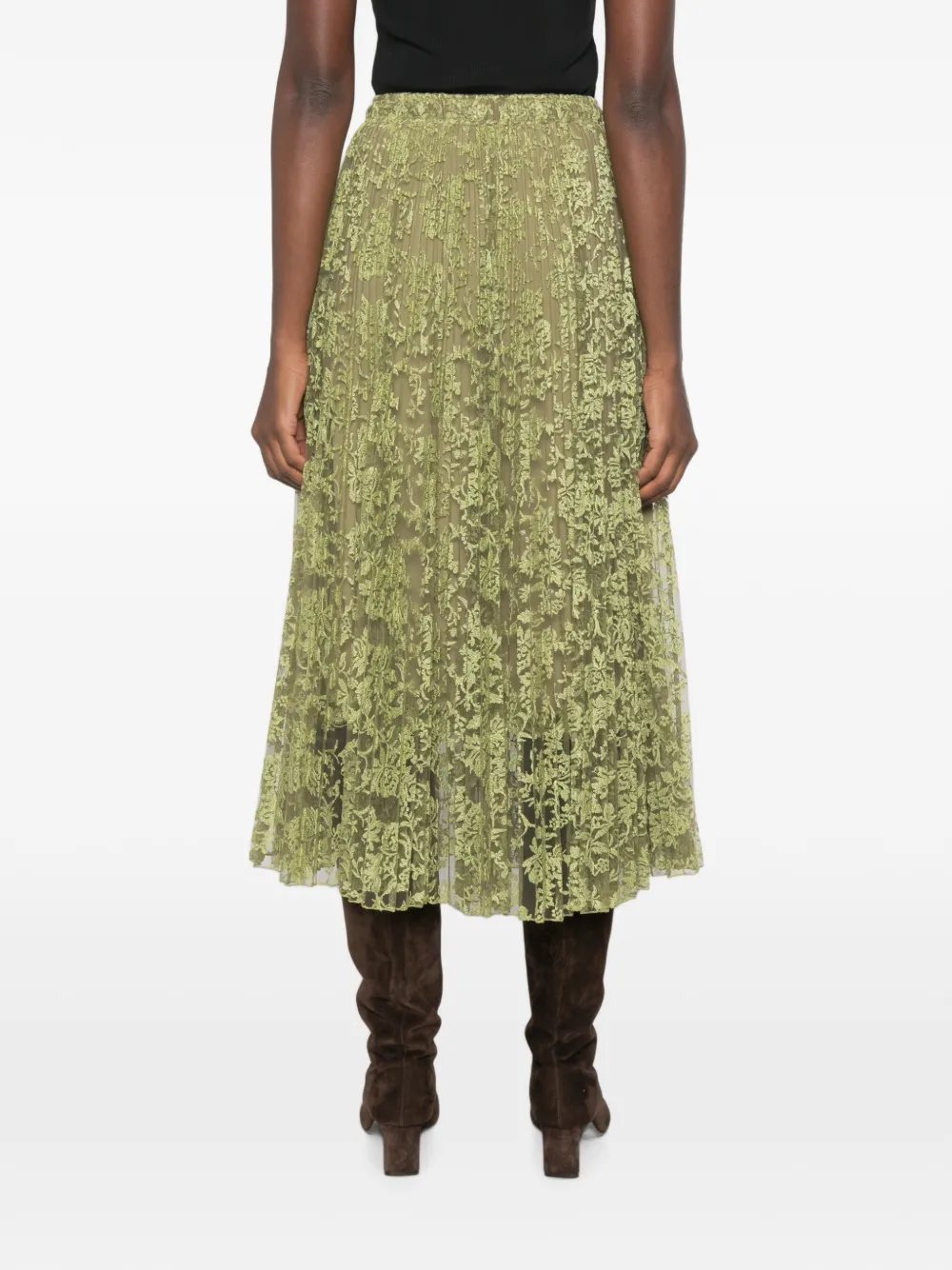 Ermanno Scervino Midi-plooirok met bloemenkant Groen