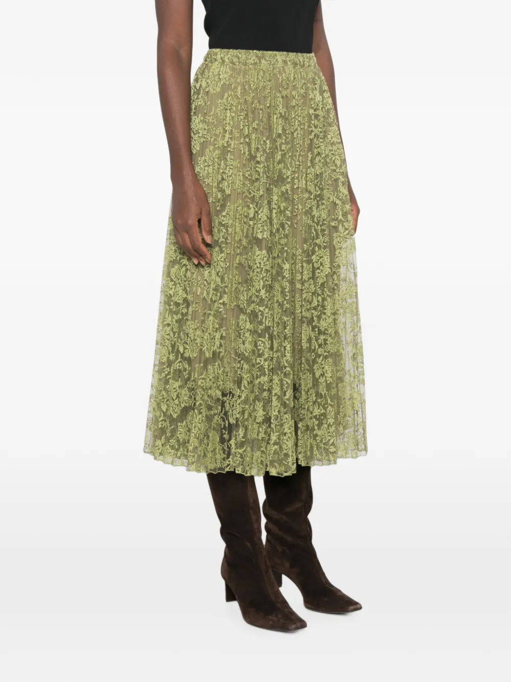 Ermanno Scervino Midi-plooirok met bloemenkant Groen