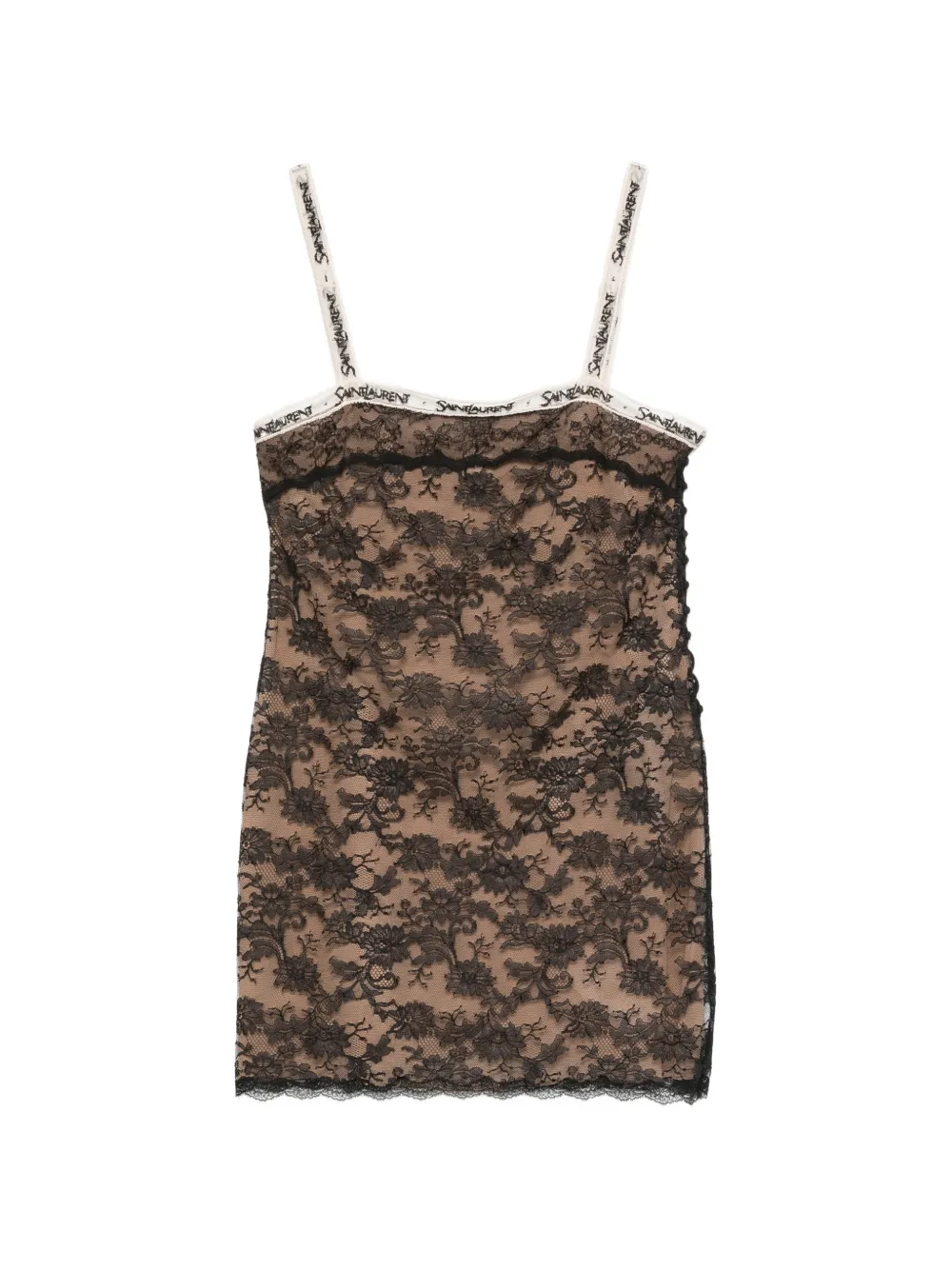 Saint Laurent lace-overlay logo-strap mini dress - Schwarz