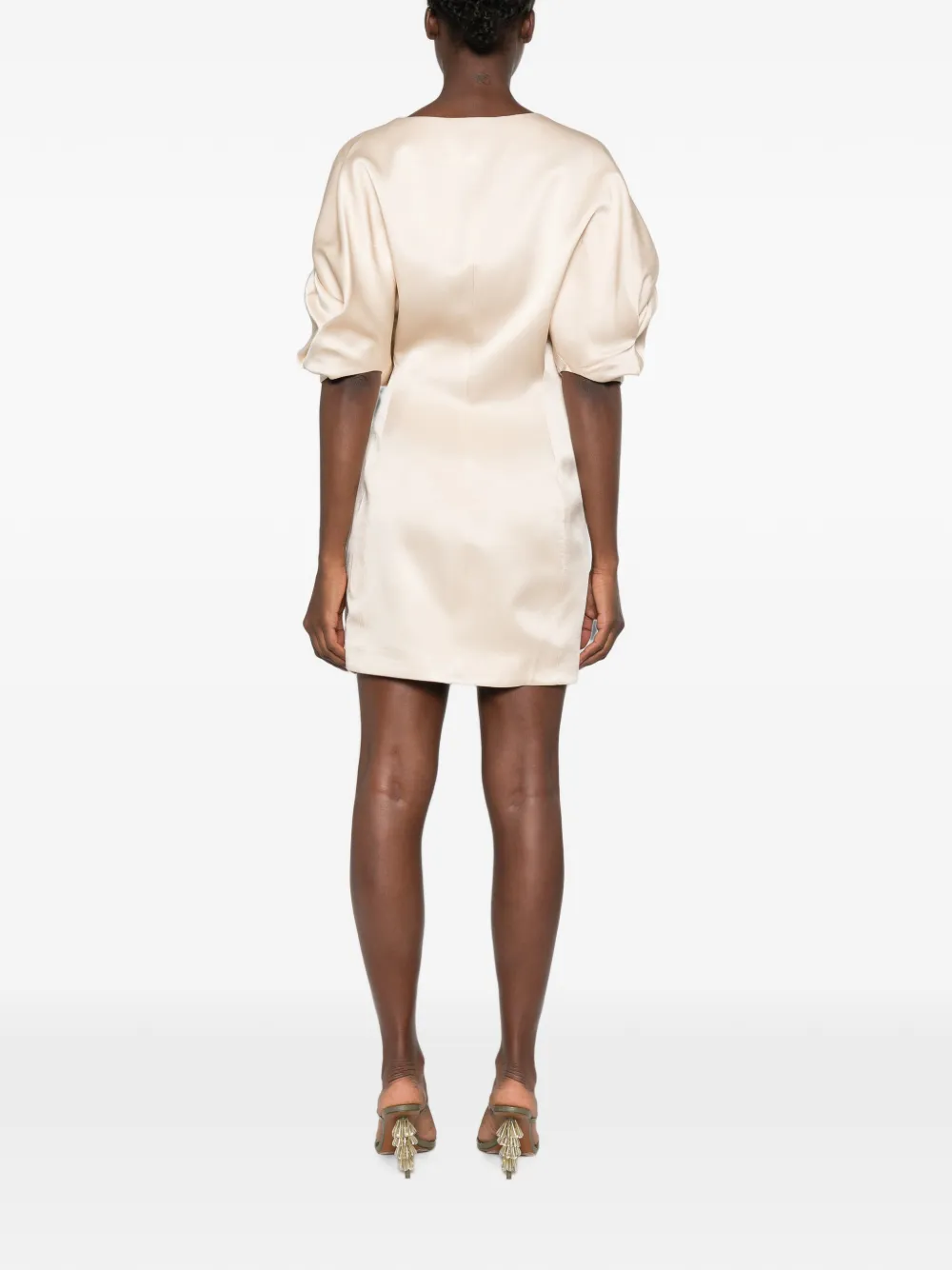 Raquel Diniz Anastasia mini-jurk met knoopdetail en V-hals Beige